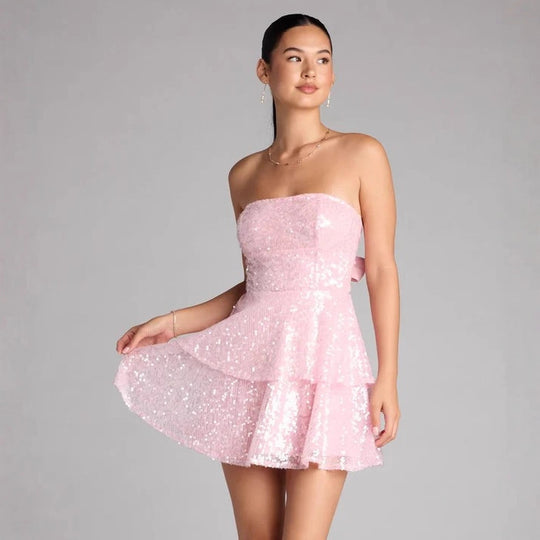 Damen Glamouröses Strass Minikleid R&B