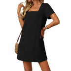 Damen Lässiges Sommerkleid mit Quadrat-Ausschnitt und praktischen Taschen R&B