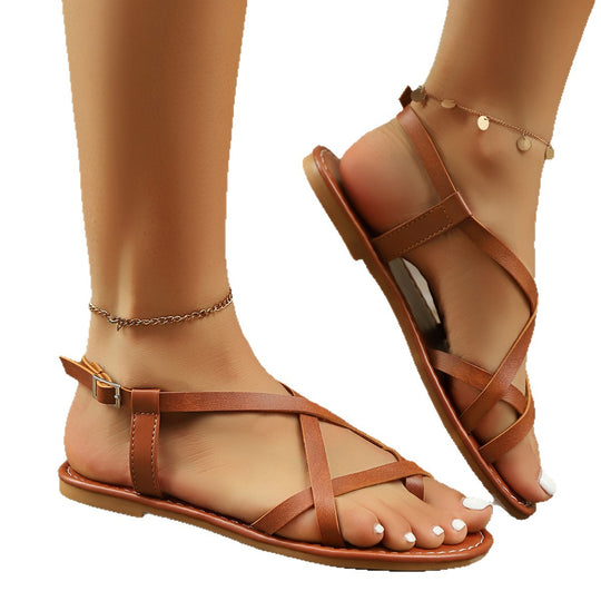Damen flache Riemchensandalen mit elegantem Kreuzband-Design R&B
