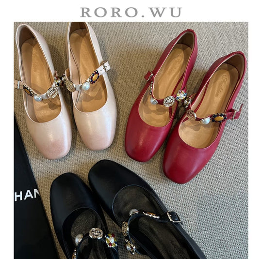 Damen Ballerina-Schuhe mit dekorativer Schnalle und elegantem Design R&B