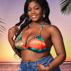 Damen Triangel-Bikinioberteil mit floralem Muster und verstellbaren Trägern R&B