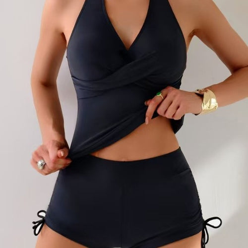 Damen hochmodernes Tankini-Set mit Wickeloberteil und stylischen Badeshorts R&B