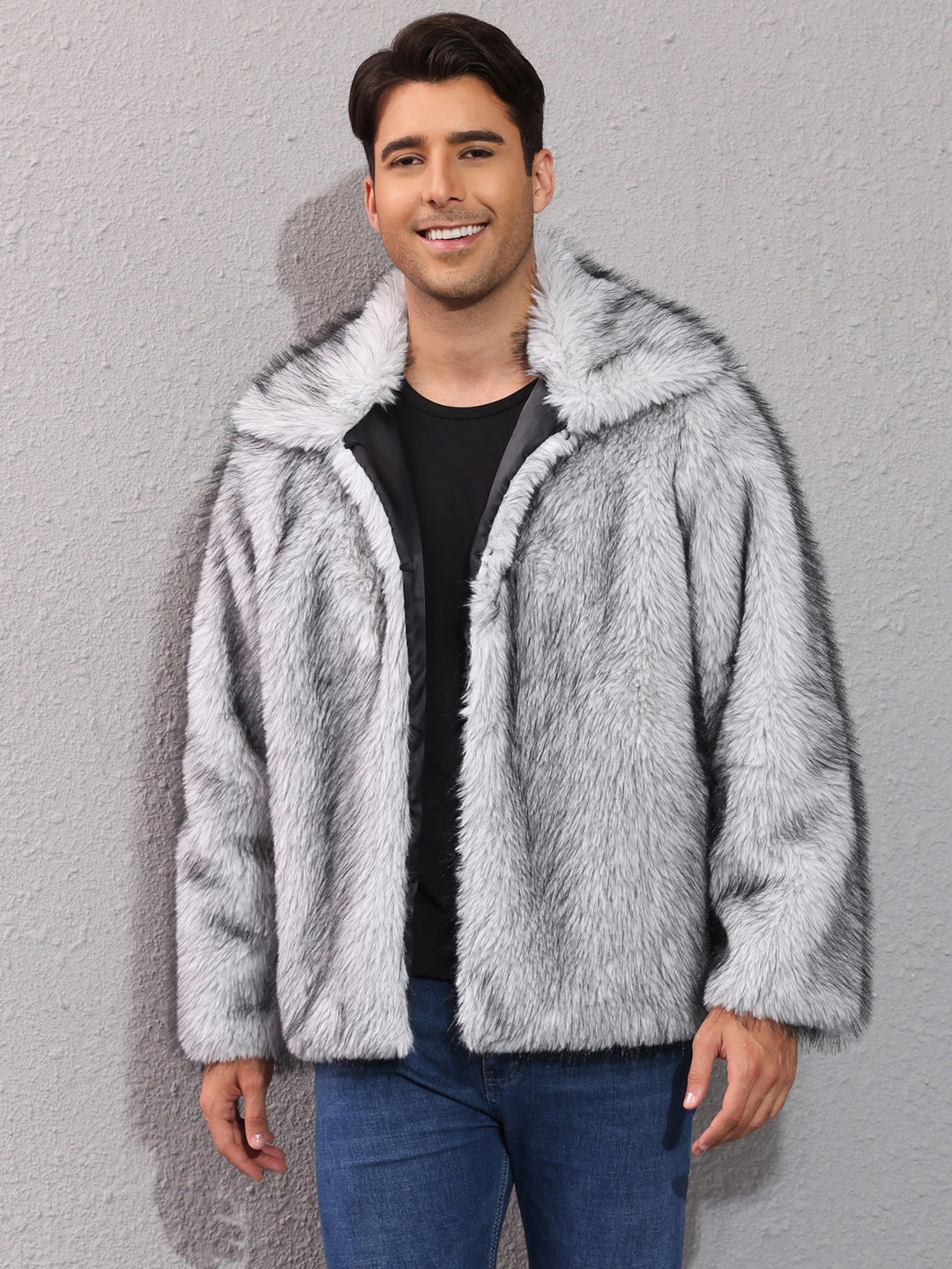 Herren Luxuriöse Kunstpelzjacke mit breitem Revers R&B