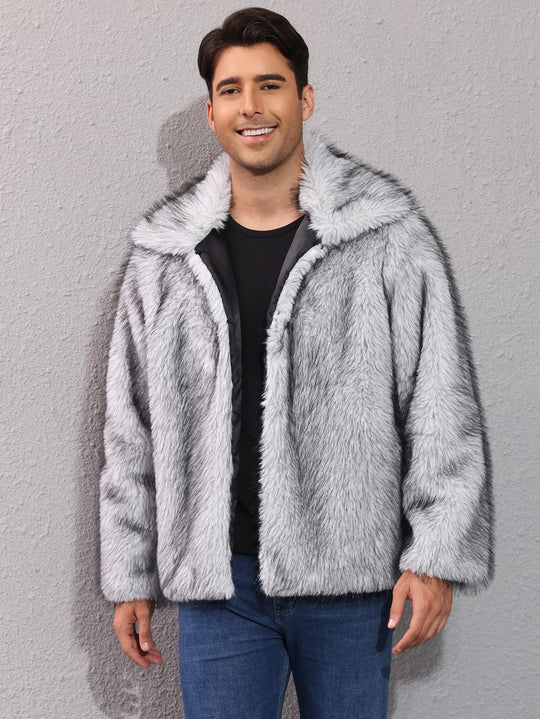 Herren Luxuriöse Kunstpelzjacke mit breitem Revers R&B