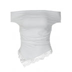 Damen Off-Shoulder Oberteil mit filigranem Spitzendetail und lässigem Schnitt R&B