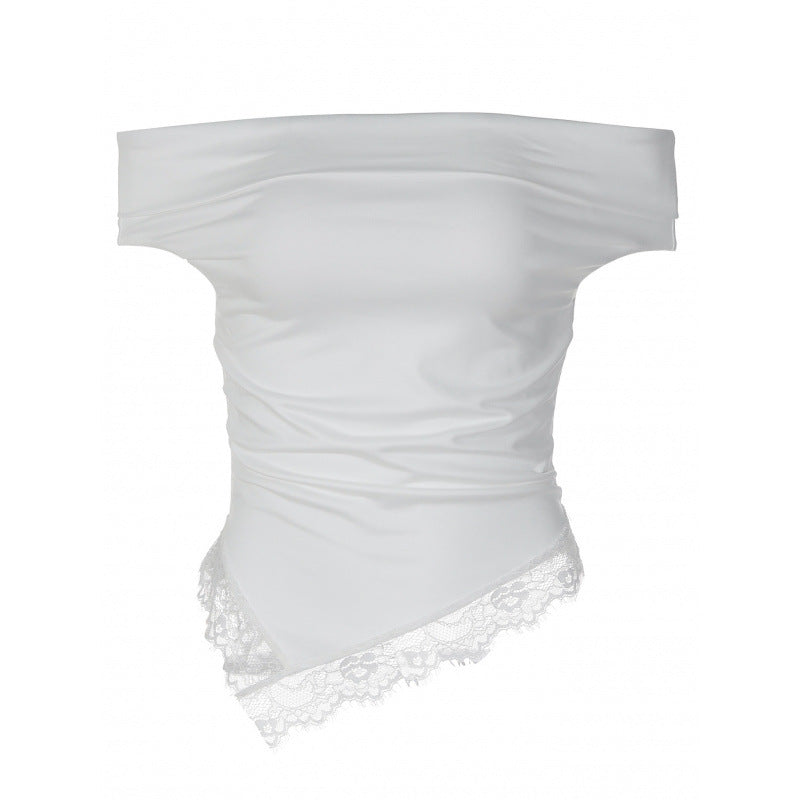 Damen Off-Shoulder Oberteil mit filigranem Spitzendetail und lässigem Schnitt R&B