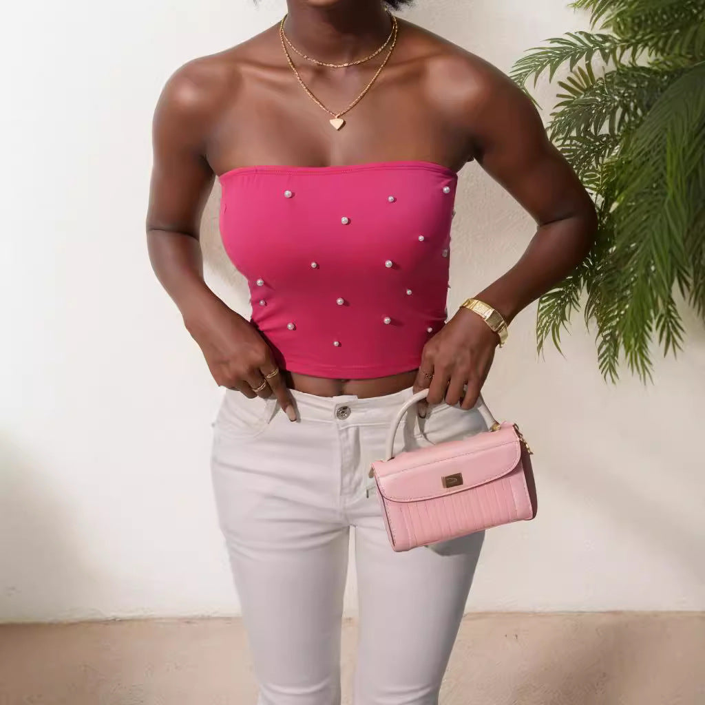 Damen Bandeau-Top mit eleganten Perlenapplikationen R&B