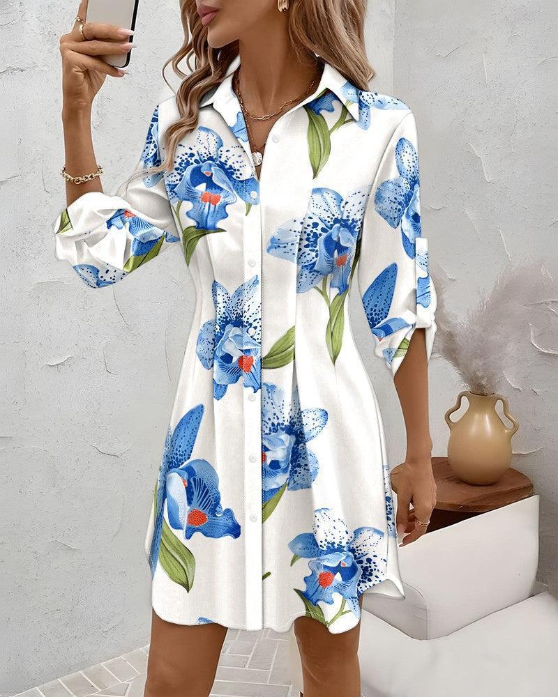Damen Hemdblusenkleid mit floralen Akzenten und komfortablem Schnitt R&B