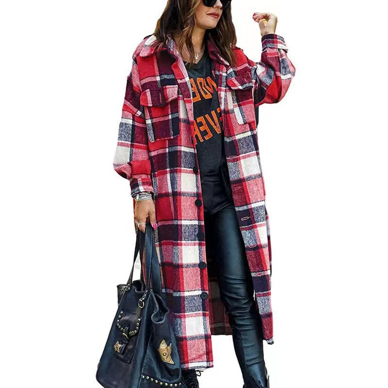 Damen Langärmlige Karobluse im Oversized-Stil R&B