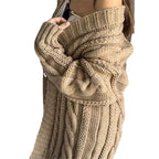 Damen Grobstrickpullover mit offener Schulter und strukturiertem Zopfdesign R&B