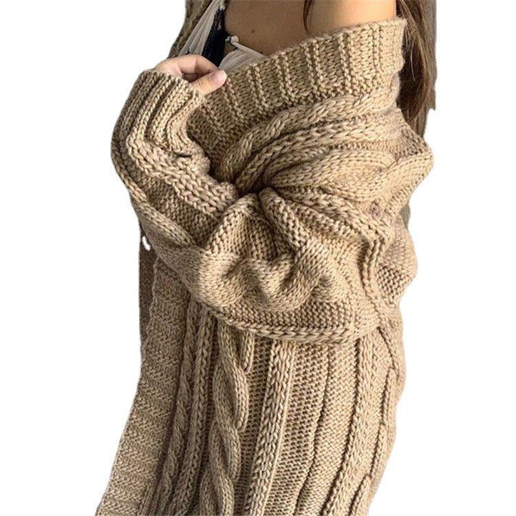 Damen Grobstrickpullover mit offener Schulter und strukturiertem Zopfdesign R&B