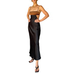 Damen elegantes langes Kleid mit innovativem Cut-Out Design und zarten Spaghettiträgern R&B
