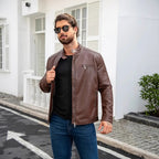 Herren moderne Kunstlederjacke mit Reißverschlüssen R&B