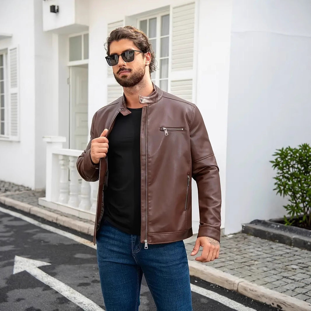 Herren moderne Kunstlederjacke mit Reißverschlüssen R&B