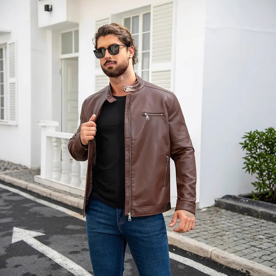 Herren moderne Kunstlederjacke mit Reißverschlüssen R&B