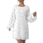 Damen Kleid mit Wellenmuster und voluminösen Fransen R&B
