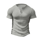 Herren nan eng anliegendes Kurzarm-Henleyshirt mit Rippenstruktur und kurzer Knopfleiste R&B