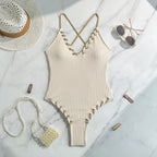 Damen Eleganter Strick-Badeanzug mit Schnürdetails R&B