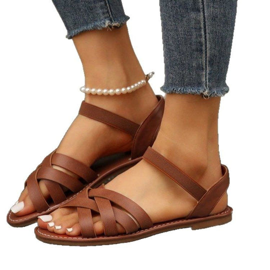 Damen Riemensandalen mit breiten, geflochtenen Riemen R&B