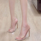 Damen elegante High Heel Mules mit funkelnder Perlenverzierung R&B