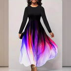 Damen Elegantes Maxikleid mit kreativer Farbverlauf-Optik und langen Ärmeln R&B