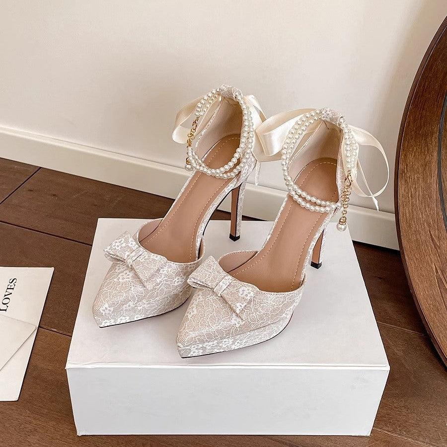 Damen elegante High Heel Schuhe mit Perlenakzenten