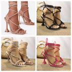 Damen High-Heel Sandalen mit R&Brnen Schnürdetails und eleganter Absatzhöhe R&B