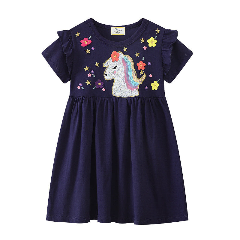 Mädchen T-Shirt Kleid mit glitzerndem Einhornmotiv R&B