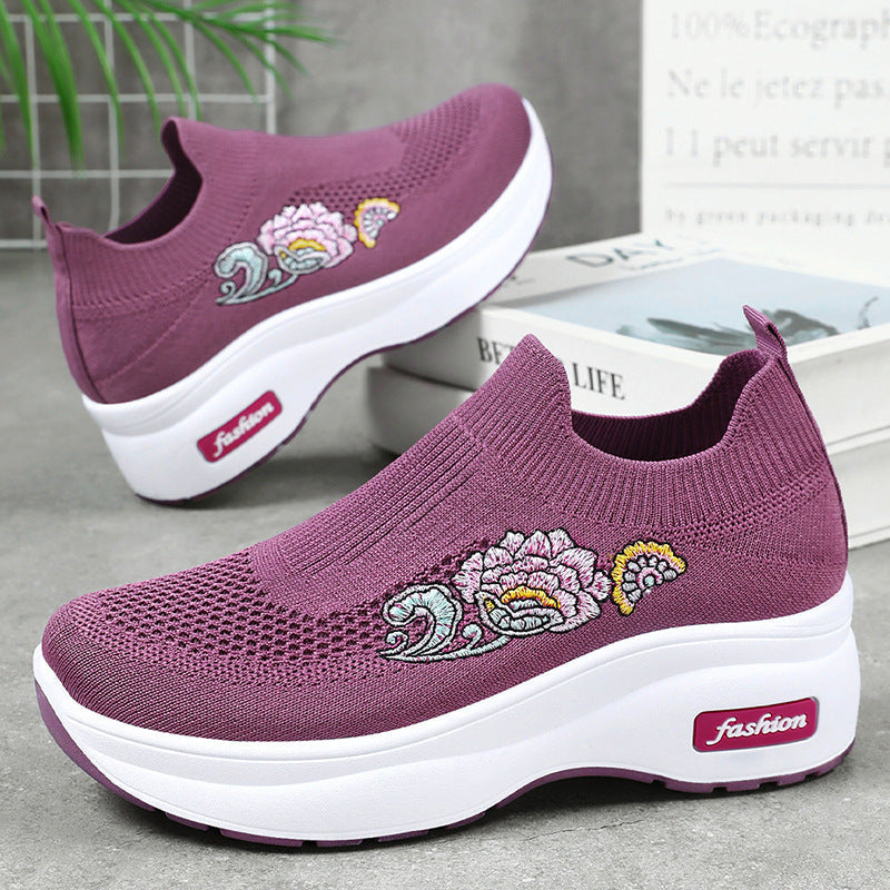Damen Athletische Sneakers mit floralem Design und höhenverstellbarer Plateausohle R&B