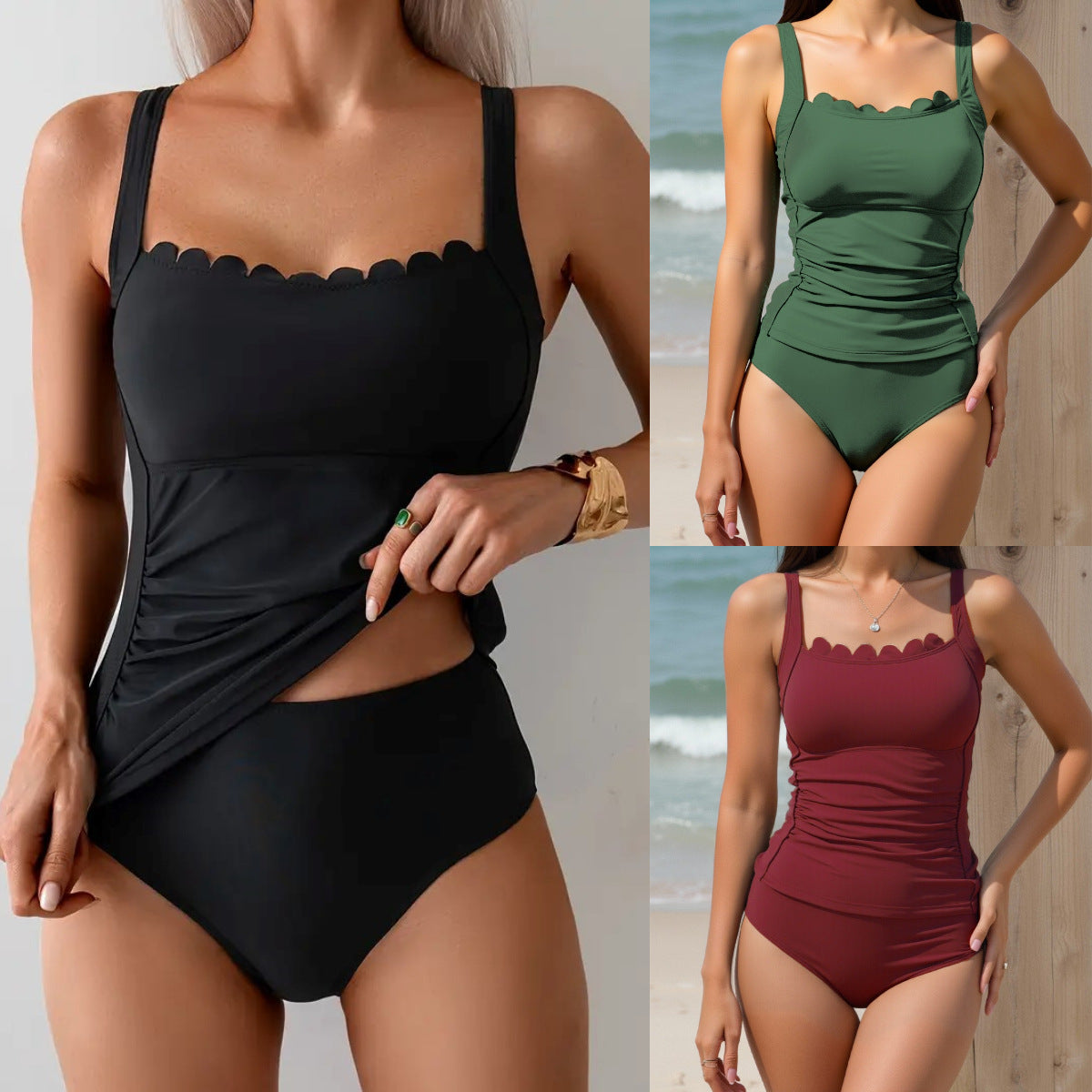 Damen Raffung Badeanzug mit elegantem Ausschnitt R&B