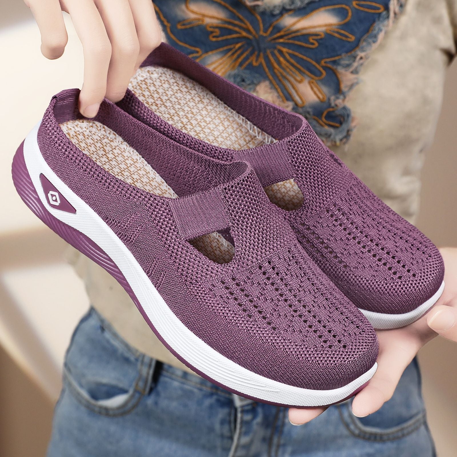 Damen Slip-On Freizeitschuhe mit atmungsaktivem Obermaterial und rutschfester Sohle R&B