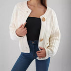 Damen Strickjacke mit kreativen Knopfdetails und seitlichen Taschen R&B