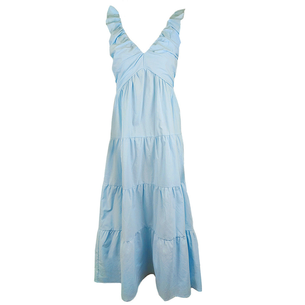 Damen Maxikleid mit verspielten Rüschendetails und fließendem Schnitt R&B