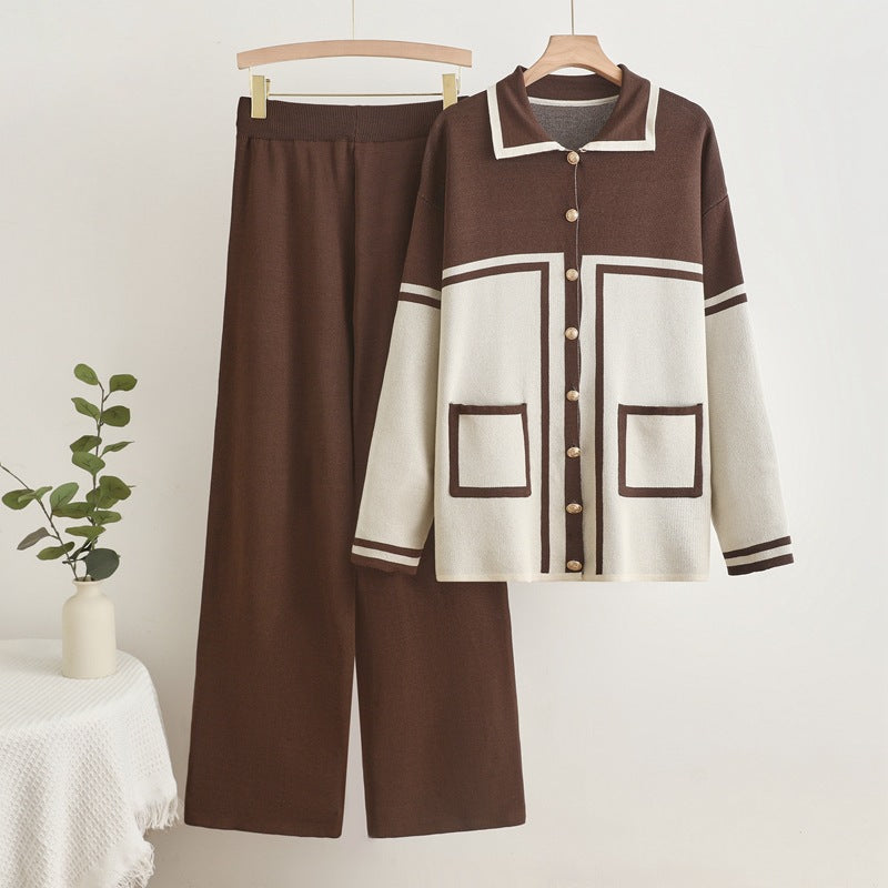 Damen gemütliches Strick-Loungewear-Set mit Taschen R&B