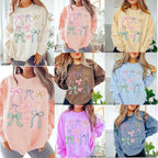 Damen lässiger Sweatshirt mit bunten Schleifenmotiven