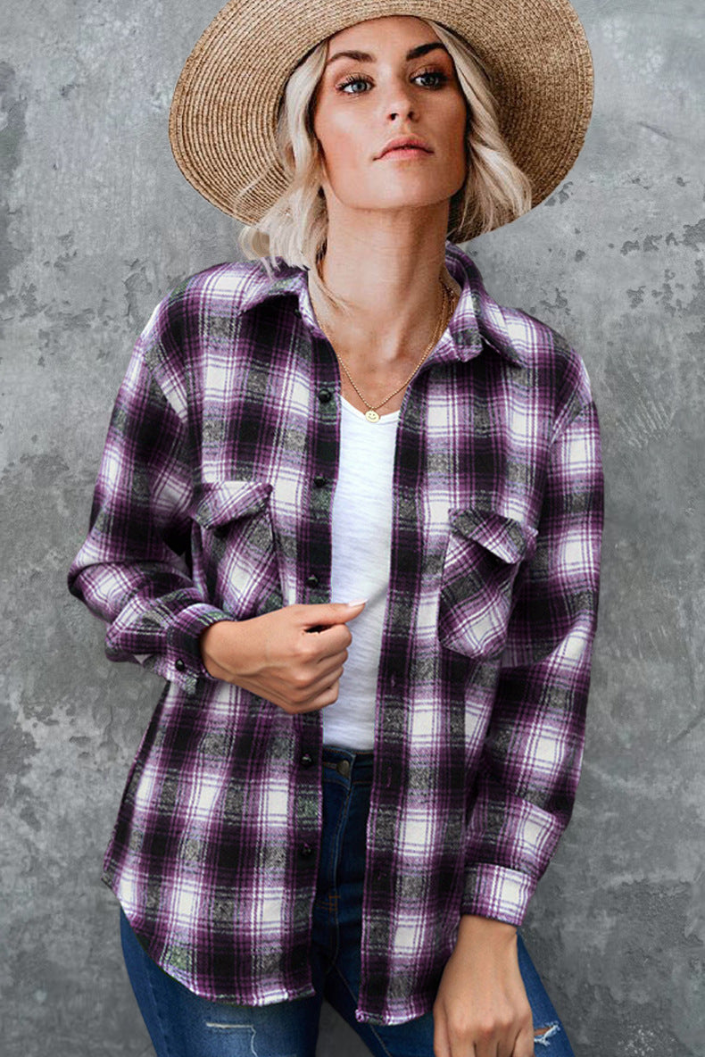 Damen Flanell Hemd im Vintage-Stil mit Karomuster und Brusttaschen R&B