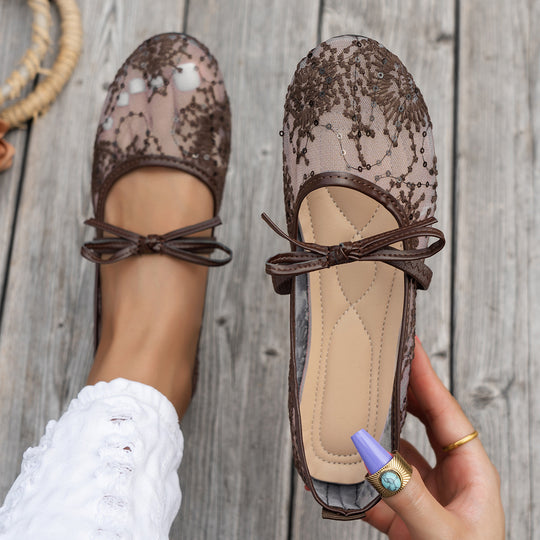 Damen Elegante Spitzenschuhe mit dekorativen Schleifen und funkelnden Akzenten R&B