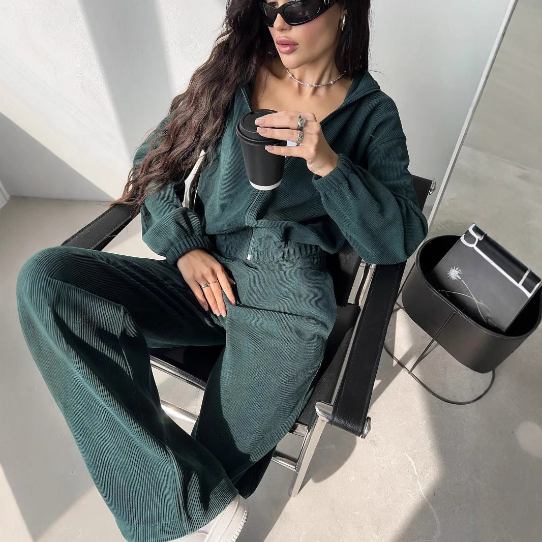 Damen cropped Sweatjacke mit hohem Kragen und elastischem Bund R&B
