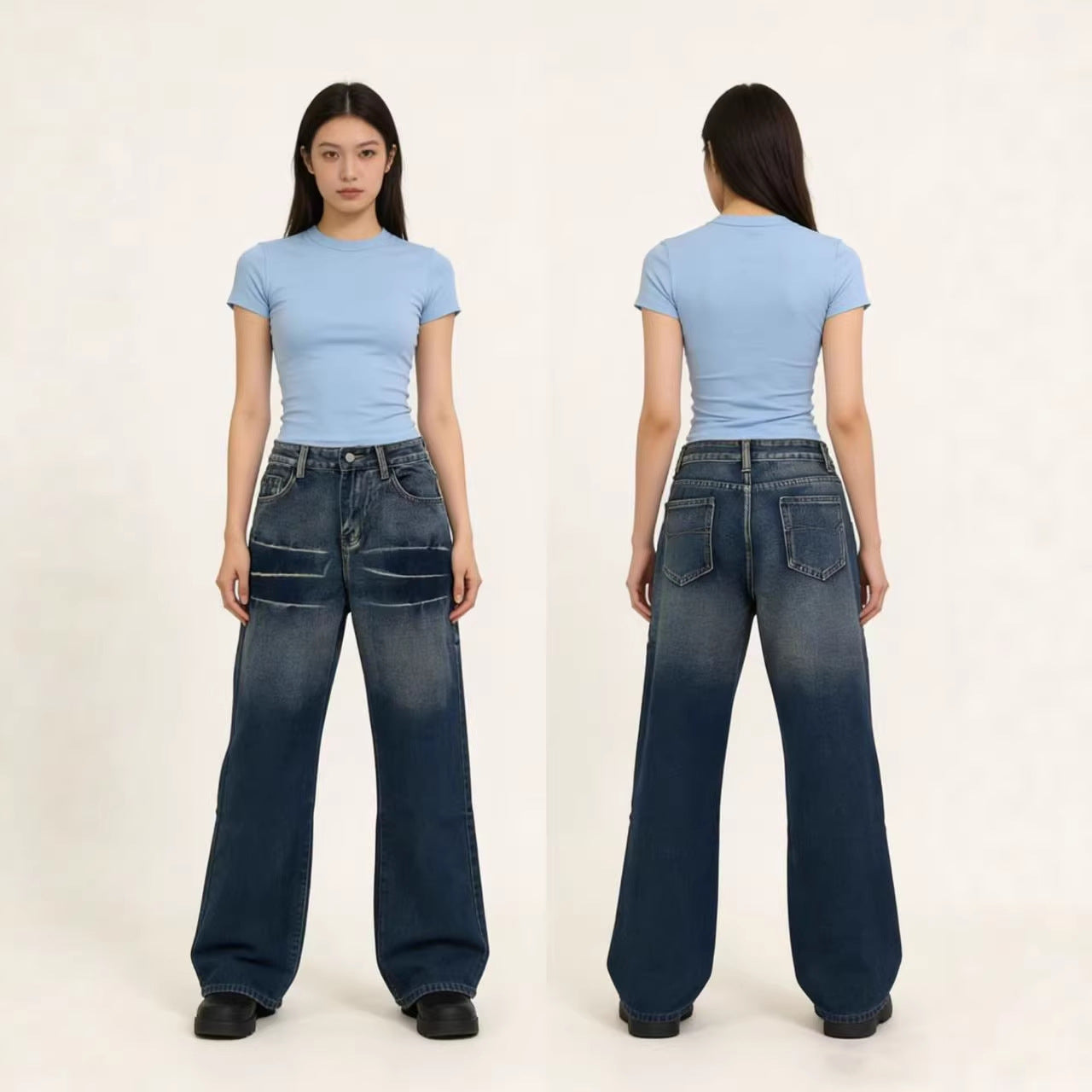 Damen Weite Denim-Jeans mit praktischen Taschen