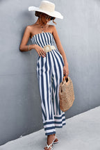 Damen Jumpsuit mit gestreiftem Oberteil und weitem Bein R&B
