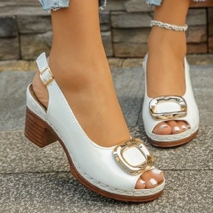 Damen Offene Hochhackige Sandalen mit dekorativem Schnallen-Detail R&B