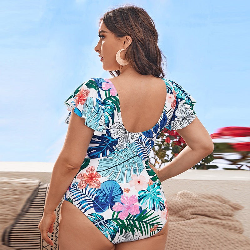 Damen Eleganter Badeanzug mit floralen Rüschendetails R&B