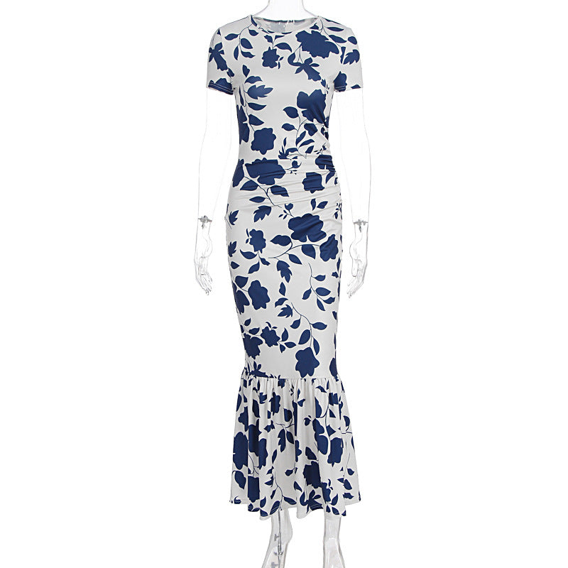Damen Elegantes figurbetontes Kleid mit Rüschen-Saum und floralem Muster R&B