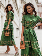Damen Hemdblusenkleid mit elegantem Muster und tailliertem Gürtel R&B