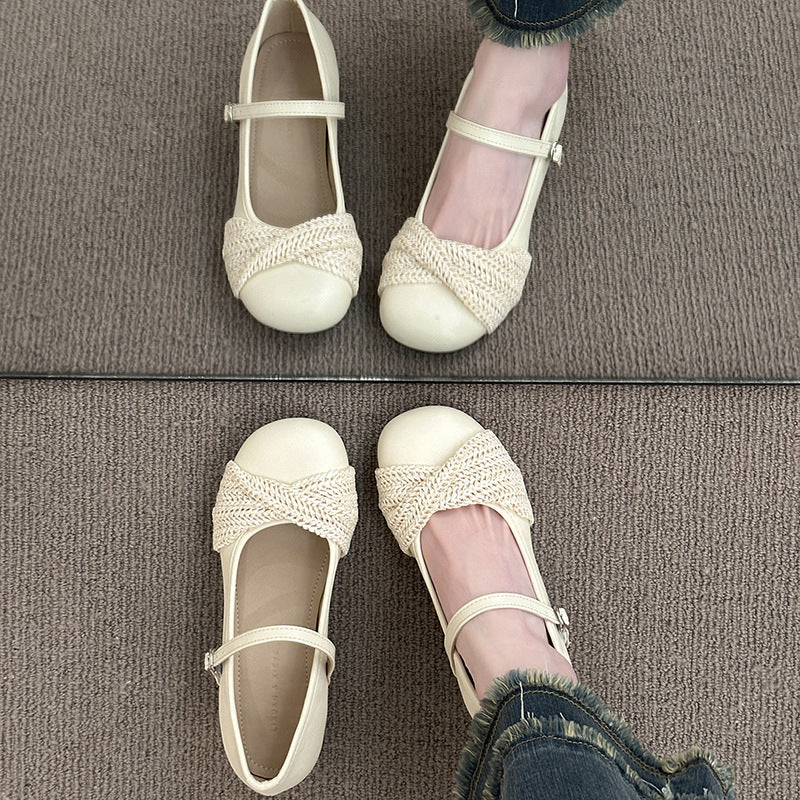 Damen Ballerinas mit elegantem Riemen und raffiniertem Strickdetail R&B