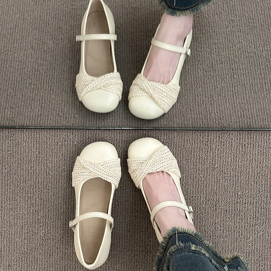 Damen Ballerinas mit elegantem Riemen und raffiniertem Strickdetail R&B