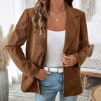 Damen Blazerjacke im angesagten Kord-Stil mit zwei Knöpfen R&B