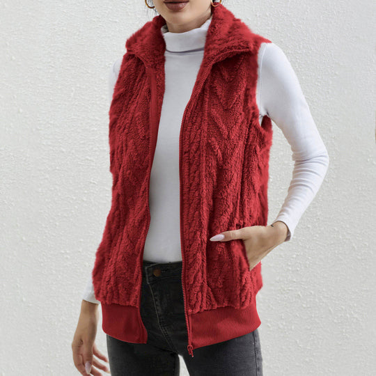 Damen kuschelige Fleecejacke mit Stehkragen und praktischen Taschen R&B