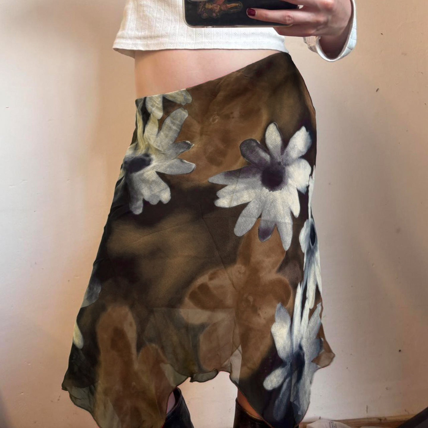 Damen Midi-Rock mit floralem Chiffon-Design R&B