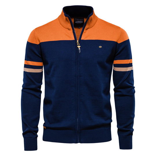 Herren Strickjacke mit modernem Zipper und sportiven Farbstreifen R&B